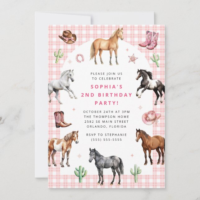 Horse Pony Saddle Up Cowgirl Girl Birthday  Invitation (Front)