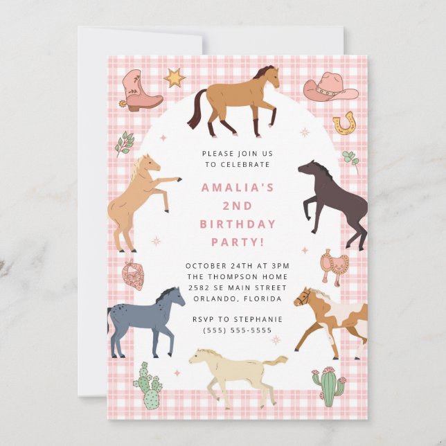 Horse Pony Saddle Up Cowgirl Girl Birthday  Invitation (Front)
