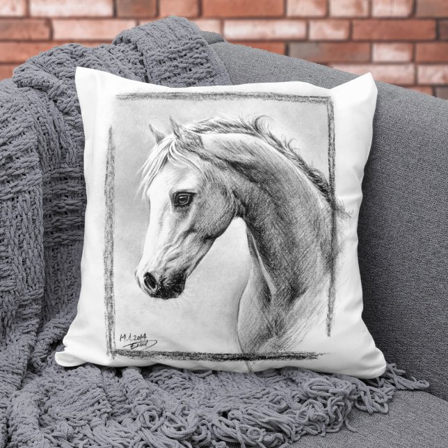 Horse Portrait Charcoal Drawing Equine Art Cushion (Creator Uploaded)