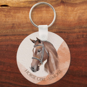 Horse portrait cowgirl equestrian personalised key ring
