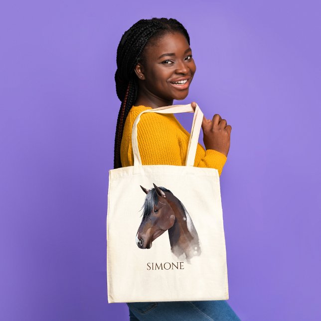 Horse portrait cowgirl equestrian personalised tote bag (Creator Uploaded)