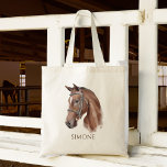 Horse portrait cowgirl equestrian personalised tote bag<br><div class="desc">Horse portrait cowgirl equestrian personalised name tote bag,  horse lovers gift,  gift for girls</div>