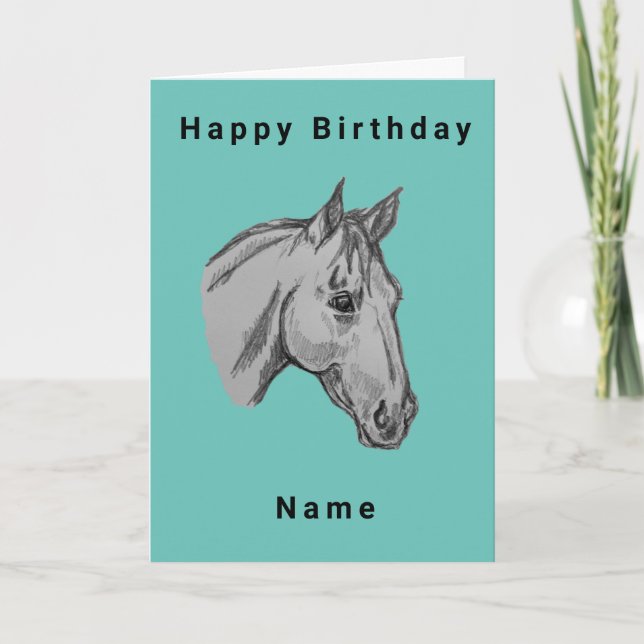 Horse Portrait Drawing Birthday Card (Front)
