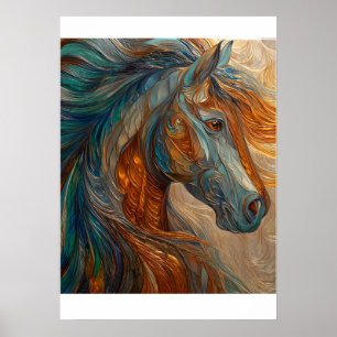 Horse Portrait in Blue and Gold Poster