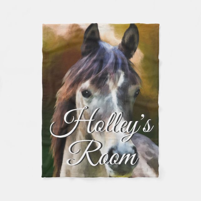 Horse Portrait Painting Art Personalised Fleece Blanket (Front)