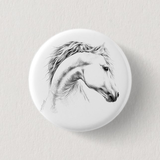 Horse portrait pencil drawing Equestrian art 3 Cm Round Badge (Front)