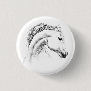 Horse portrait pencil drawing Equestrian art 3 Cm Round Badge