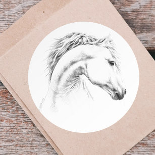 Horse portrait pencil drawing Equestrian art Classic Round Sticker