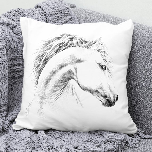 Horse portrait pencil drawing Equestrian art Cushion (Creator Uploaded)