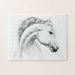 Horse portrait pencil drawing Equestrian art Jigsaw Puzzle