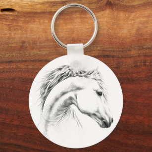 Horse portrait pencil drawing Equestrian art Key Ring