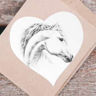 Horse portrait pencil drawing Heart Stickers