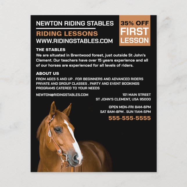Horse Portrait, Riding Instructor, Academy Flyer (Front)