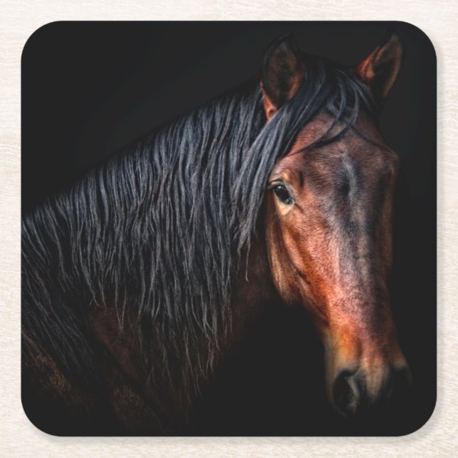 Horse Portrait VII Square Paper Coaster (Front)