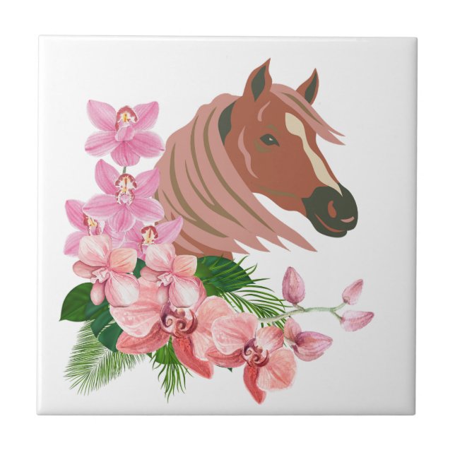 Horse portrait with orchid blooms Coasters (Front)