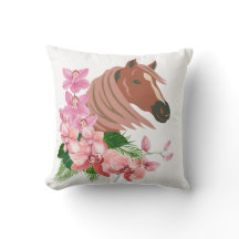 Horse portrait with orchid blooms