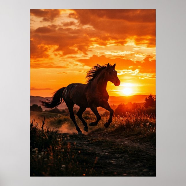 Horse Poster Sunset Wall Art (Front)