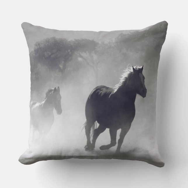 Horse Power Design Cotton Throw Pillow (Front)