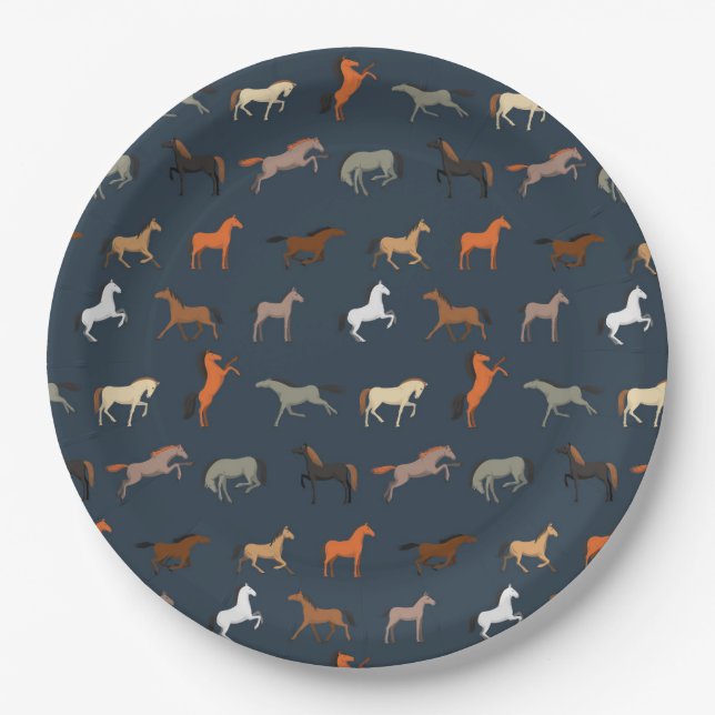 Horse Print Pattern, Boys Girls & Kids, Horse Gift Paper Plate (Front)