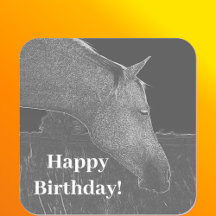 Horse Profile in Grey Happy Birthday Artwork