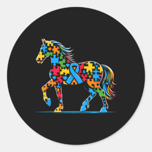 Horse Puzzle Autism Awareness Autistic Womens Mens Classic Round Sticker