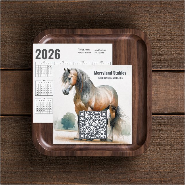 Horse QR Code 2026 Calendar Business Card (Horse QR Code 2026 Calendar Business Cards (front and back))