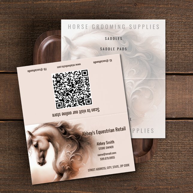 Horse QR Code Folded Business Card (Horse QR Code Folded Business Cards (unfolded))