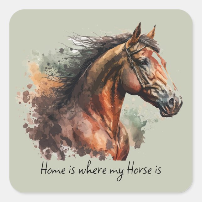 Horse Quote Watercolor Custom Photo Riding  Square Sticker (Front)