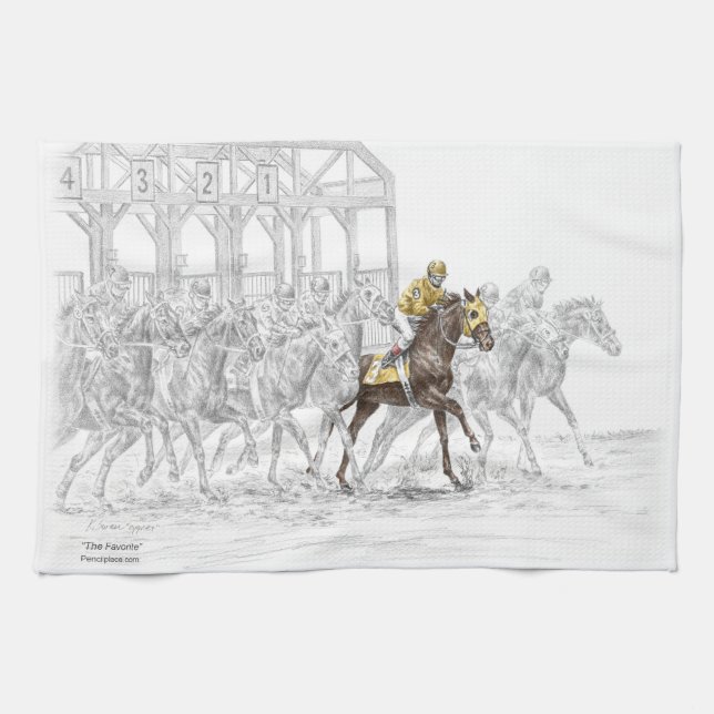 Horse Race Starting Gate Tea Towel (Horizontal)