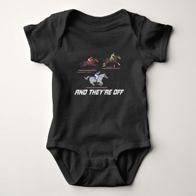 Horse Racing And They're Off Horseback Riding Baby Bodysuit (Front)
