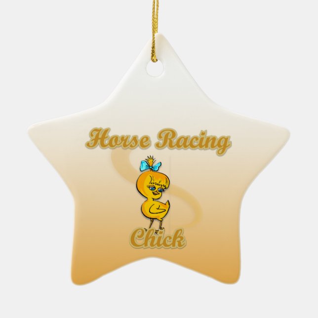 Horse Racing Chick Ceramic Tree Decoration (Front)