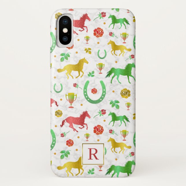 Horse Racing Derby Day Colourful Pattern + Monogra Case-Mate iPhone Case (Back)