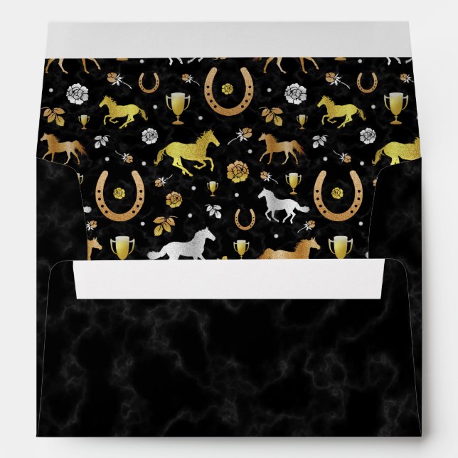 Horse Racing Derby Day Party Black Gold Pattern Envelope (Back (Bottom))