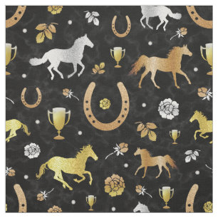 Horse Racing Derby Day Party Black Gold Pattern Fabric