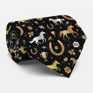 Horse Racing Derby Day Party Black Gold Pattern Tie