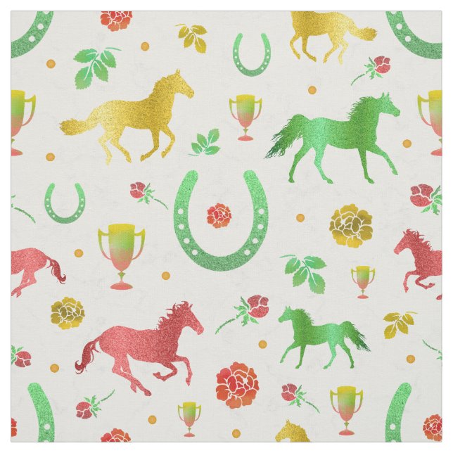 Horse Racing Derby Day Party Colourful Pattern Fabric (Swatch)
