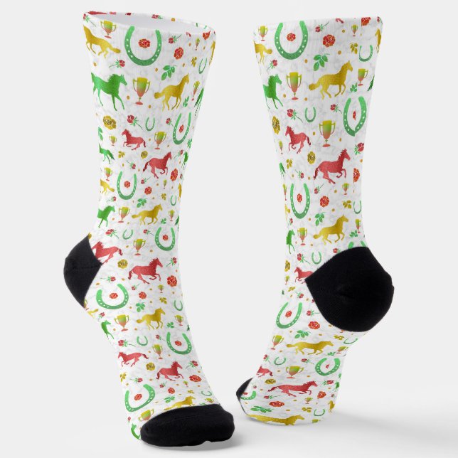 Horse Racing Derby Day Party Colourful Pattern Socks (Angled)