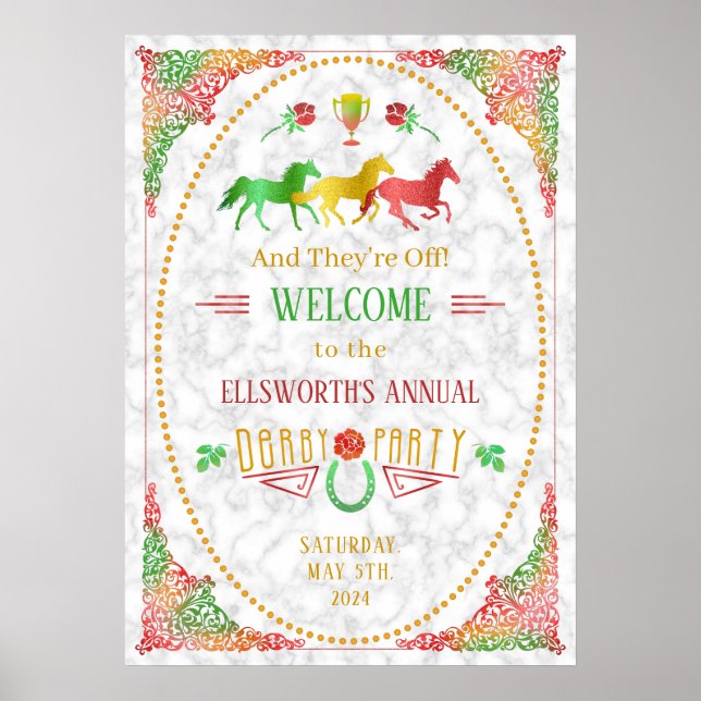 Horse Racing Derby Day Party Colourful Welcome Poster (Front)