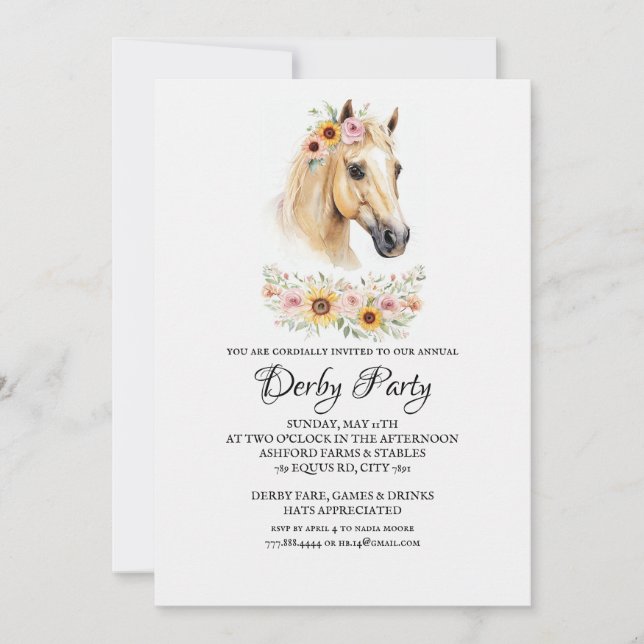 Horse Racing Floral Derby Day Party Invitation (Front)