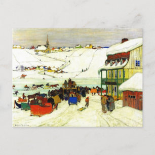Horse Racing in Winter , Clarence Gagnon Holiday Postcard