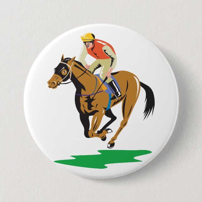 Horse Racing Jockey Galloping 7.5 Cm Round Badge (Front)