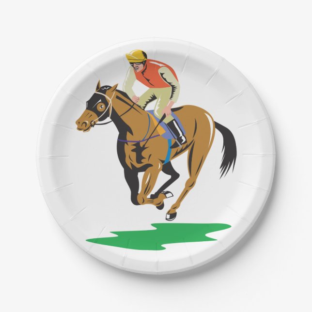 Horse Racing Jockey Galloping Paper Plate (Front)