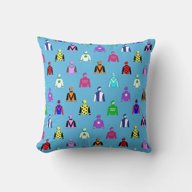 Horse Racing Jockey Silks Pattern on Sky Blue Cushion (Front)