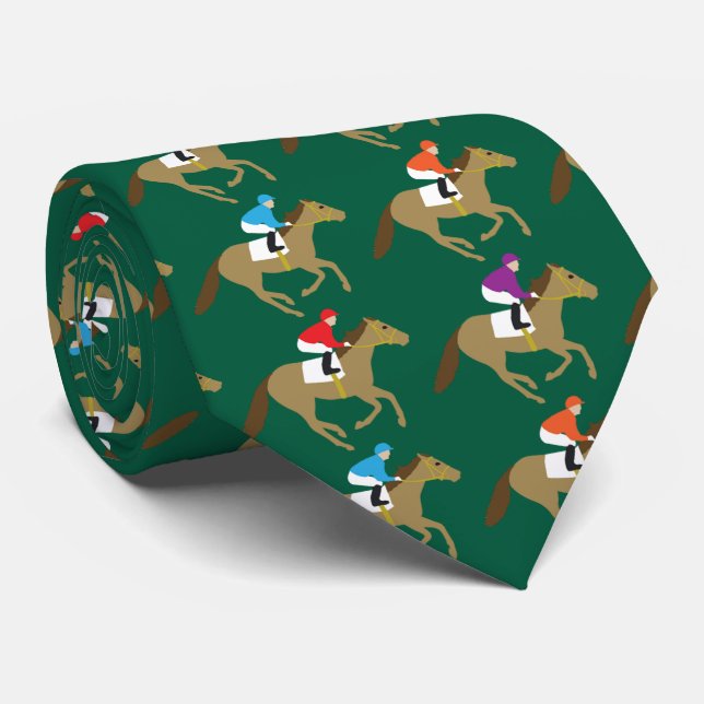 Horse Racing Jockeys Derby Day Monogram Green Tie (Rolled)