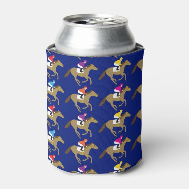 Horse Racing Jockeys Patterned Derby Can Cooler (Can Front)