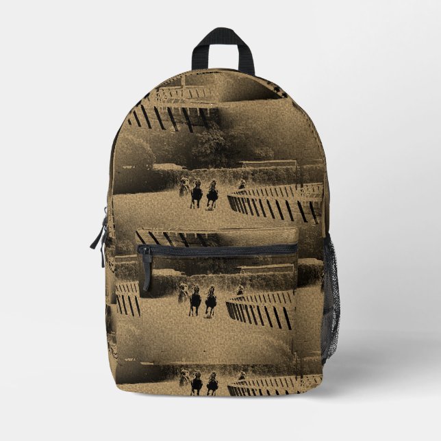 Horse Racing Muddy Track Grunge Printed Backpack (Front)
