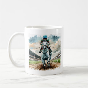 Horse racing mug with a stretch run.