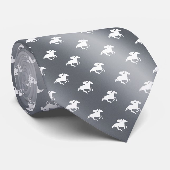 Horse Racing Pattern | Graphic Silver Tie (Rolled)