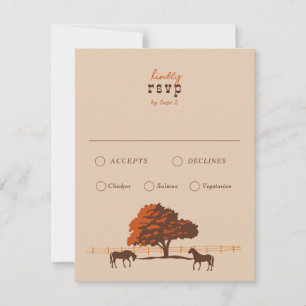 Horse Rail Fence Oak Horses Wedding RSVP Card