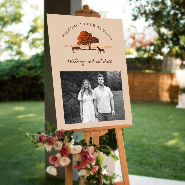 Horse Rail Fence Oak Horses Wedding Welcome Poster (Creator Uploaded)